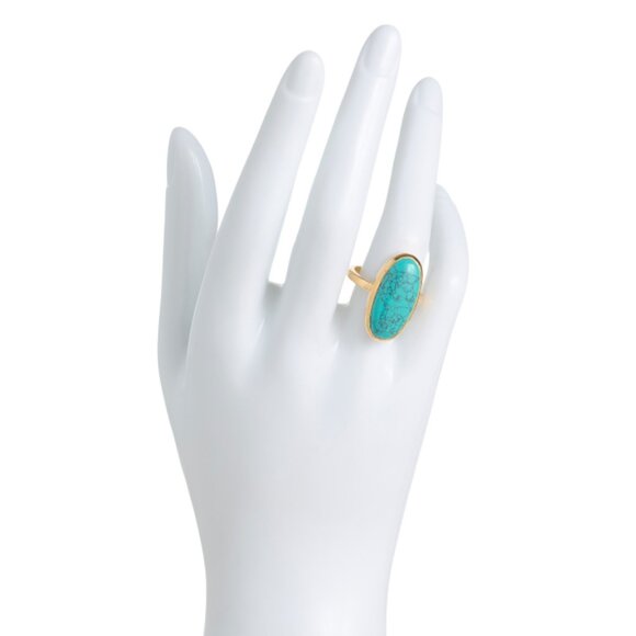 SHAANTI JEWELS  India 18kt Gold Plated Sterling Silver Turquoise Bezel Ring - Picture 2 of 2